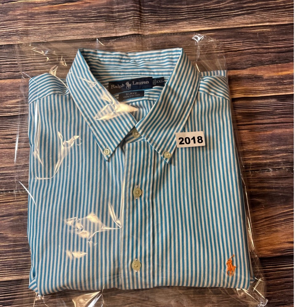 Polo Ralph Lauren Blake Shirt Mens XXL Blue White Stripe Cotton Button Down - Picture 13 of 13